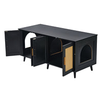 VEVOR Cat Litter Box Enclosure Wooden Litter Box Furniture Hidden 2 Rooms Black