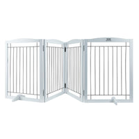 VEVOR Free Standing Dog Gate, 32" H x 96.5" W Freestanding Pet Gate, 4 Panels Foldable Dog Gate for Wide and Narrow Passageways, Expandable Dog Barrier with Silent Foot Support for Indoor, White