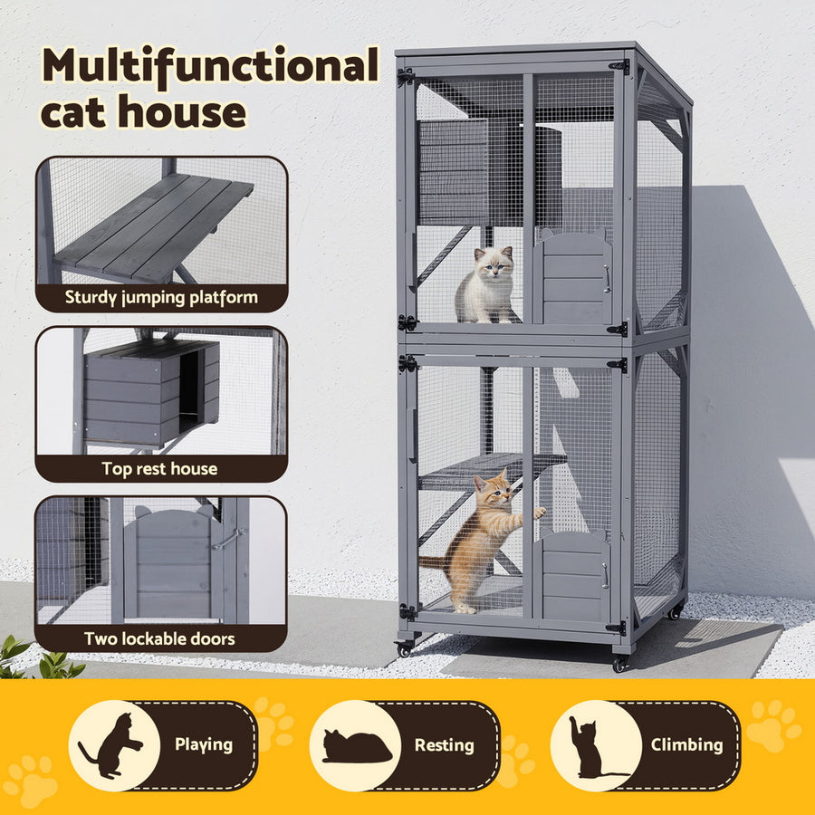 i.Pet Cat House Wooden 180cm Rabbit Hutch Pet Condo Small Dog Enclosure Cage