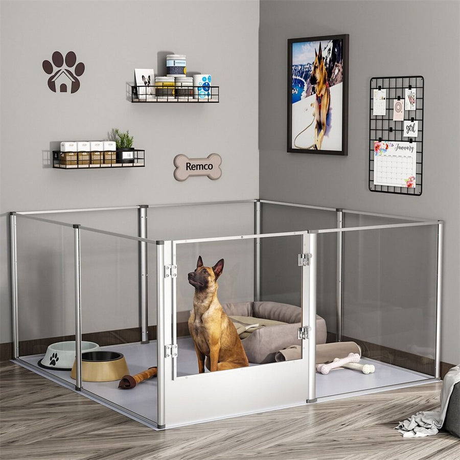 Large Acrylic Dog Playpen 132x132x80.5cm, 8 Panels Cage