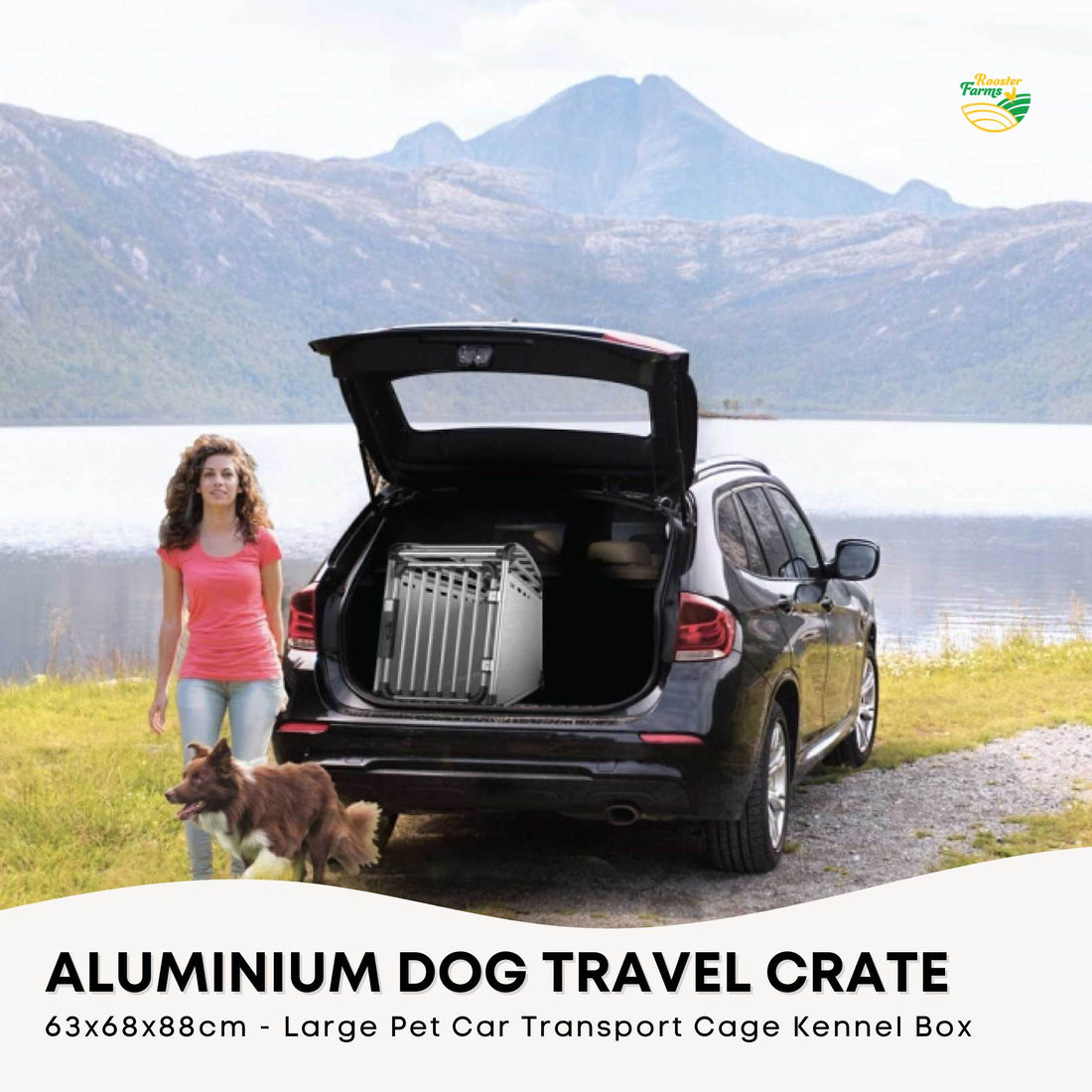 Aluminium Dog Travel Crate 63x68x88cm - Large Pet Car Transport Cage  Kennel Box