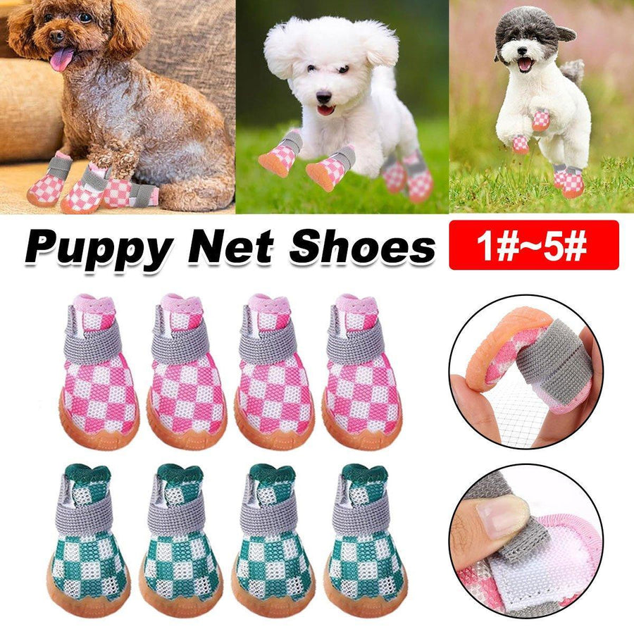 4pcs Breathable Mesh Dog Shoes Small Pets Puppy Paw Protection Summer Boots - Green-3