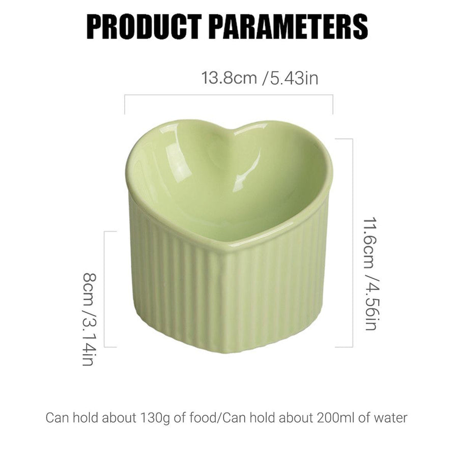 Love Shape Slanted Cat Bowl Ceramic Pet Bowl for Cats Food Water Feeding Dish - Black