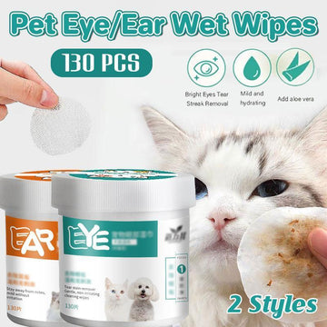 130pcs Wipes Wet Pet Eye/Ear Dog Cat Tear Stain Remover Cleaning Paper Wipes - Ear Wipes