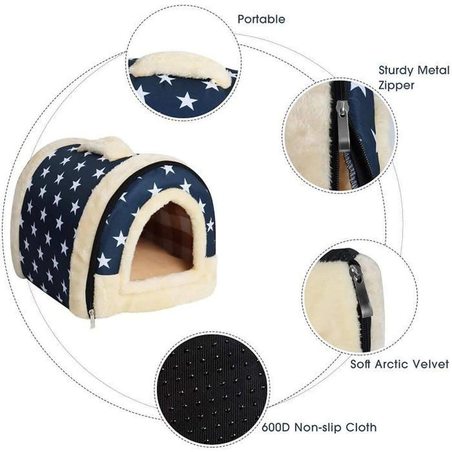 L Size Pet House Kennel Soft Igloo Beds Cave Cat Puppy Bed Warm Cushion Fold - Brick