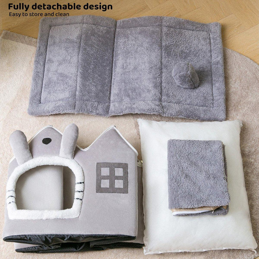 Removable Washable Pet House Four Seasons Cat Enclosed House - Brown-S