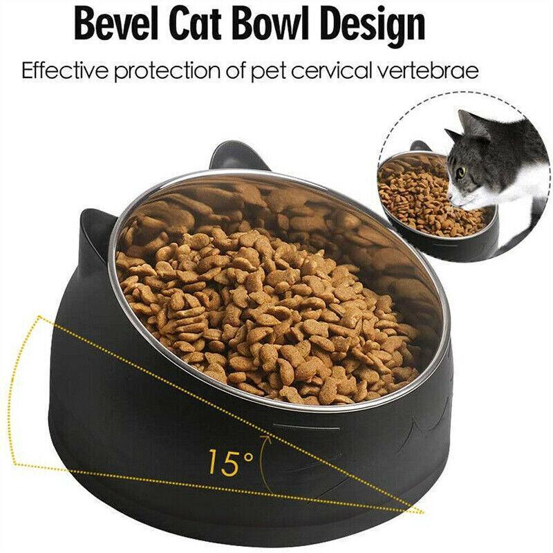Pet Dog Cat Food Bowl Raised No Slip Stainless Steel Tilted Water Food Feeder - Green