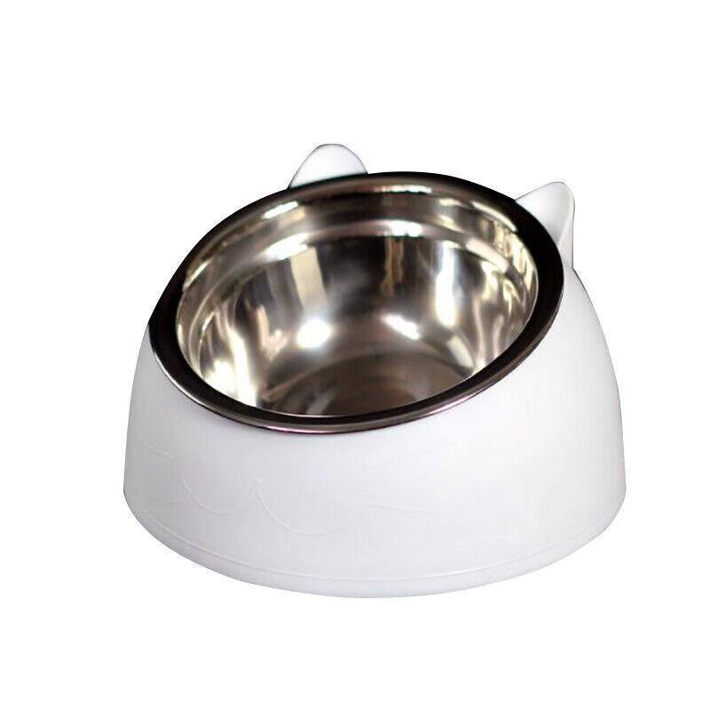Pet Dog Cat Food Bowl Raised No Slip Stainless Steel Tilted Water Food Feeder - Green