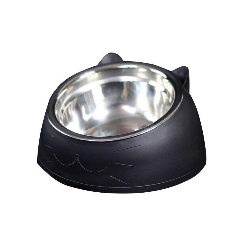 Pet Dog Cat Food Bowl Raised No Slip Stainless Steel Tilted Water Food Feeder - Green