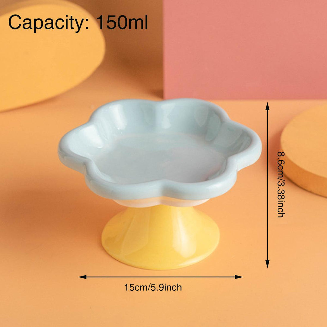 Flower Ceramic Cat Bowl Pet Food Bowl Snack Tray for Cats and Small Pets Feeding - Yellow