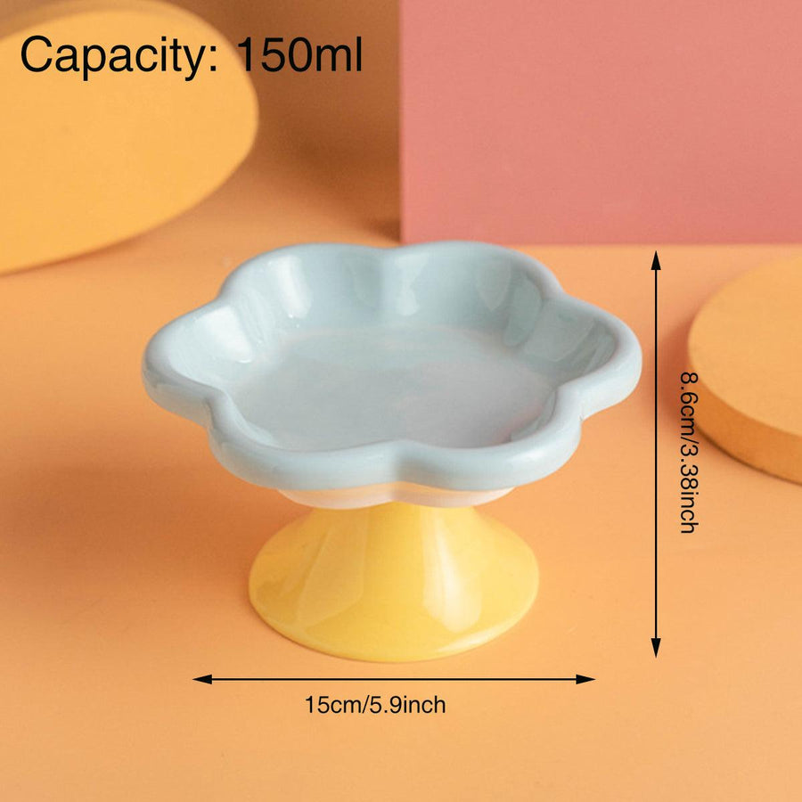 Flower Ceramic Cat Bowl Pet Food Bowl Snack Tray for Cats and Small Pets Feeding - Yellow