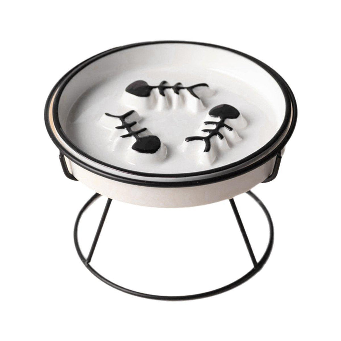 Ceramic Cat Bowl Slow Feeder Pet Food Tray for Cats and Dogs Non Slip Design - Yellow Bowl-White Tray Rack