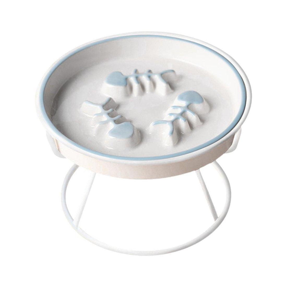 Ceramic Cat Bowl Slow Feeder Pet Food Tray for Cats and Dogs Non Slip Design - Yellow Bowl-White Tray Rack