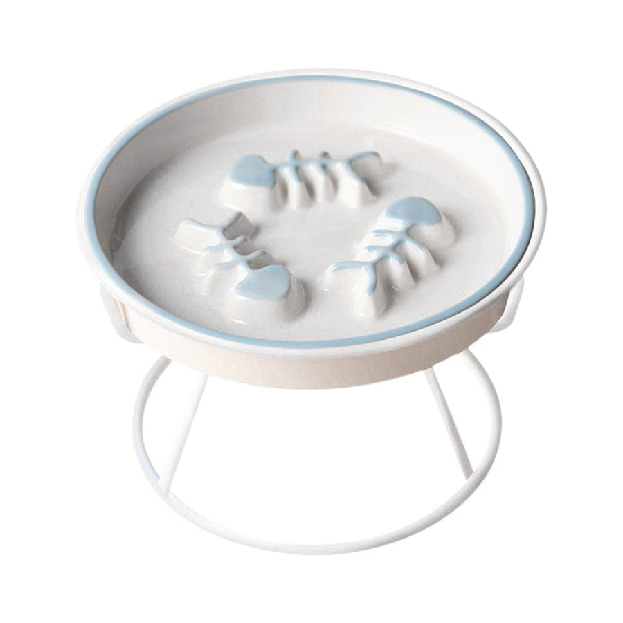 Ceramic Cat Bowl Slow Feeder Pet Food Tray for Cats and Dogs Non Slip Design - Yellow Bowl-White Tray Rack