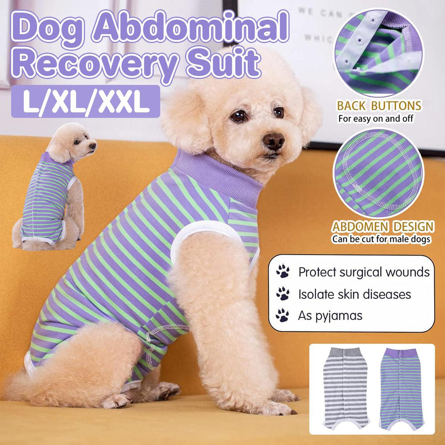 Striped Dog Clothes Belly Protector Vest Tummy Wrap Shirt for Small Dogs Puppies - Grey-XXL