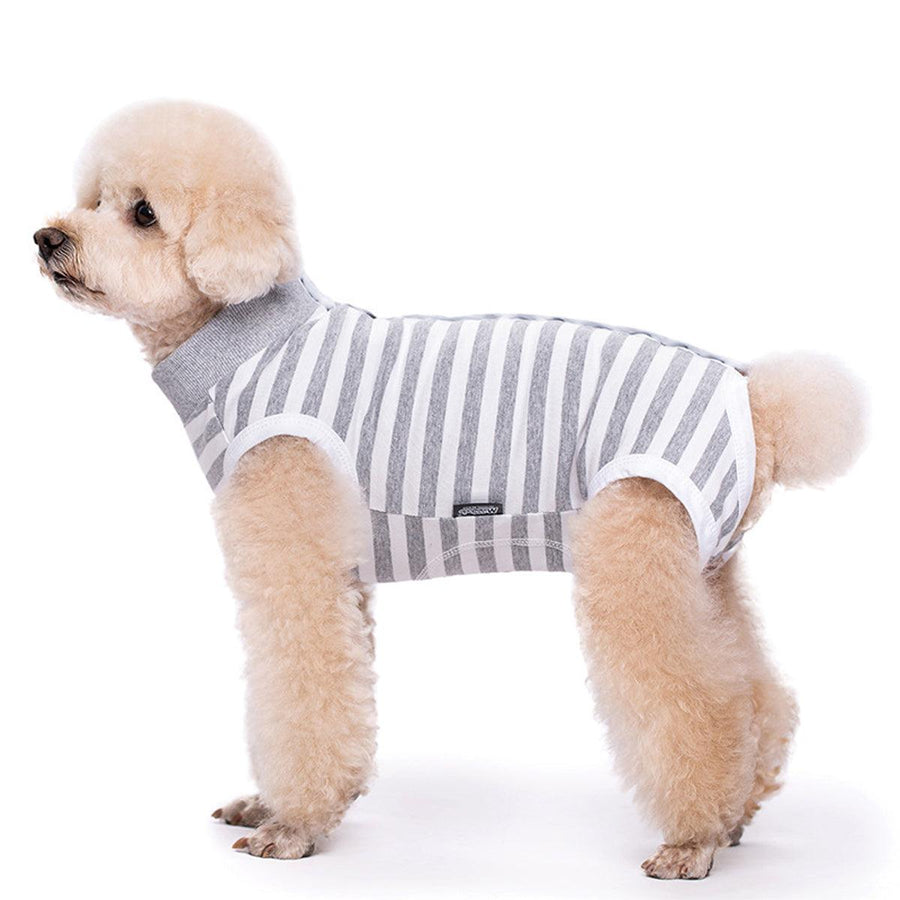 Striped Dog Clothes Belly Protector Vest Tummy Wrap Shirt for Small Dogs Puppies - Grey-XXL
