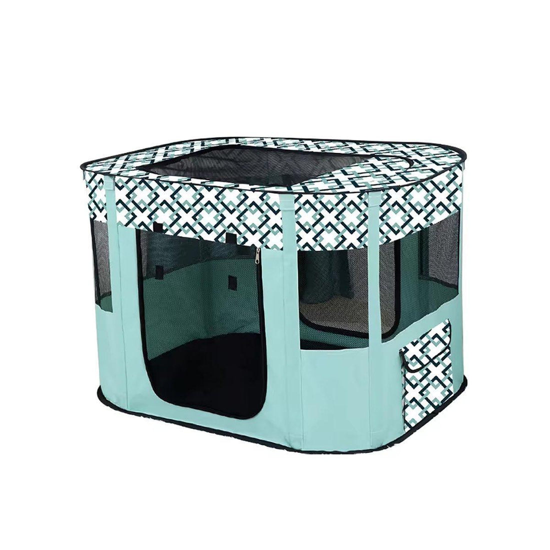 Foldable Cat Dog Kennel Pet Delivery Cage Portable Pet Fence Tent - Cyan-L