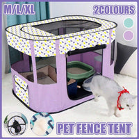 Foldable Cat Dog Kennel Pet Delivery Cage Portable Pet Fence Tent - Purple-L
