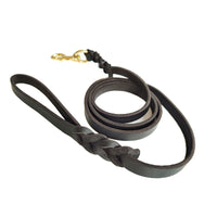 Dog Leash Cowhide Lead Heavy Duty Leather M Size Brown For Walking Training - Black