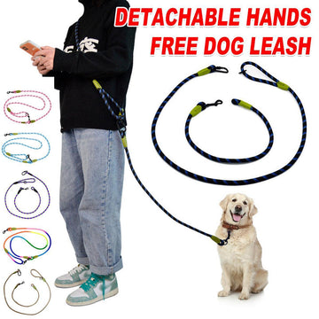 Adjustable Diagonal Dog Walking Leash Hands Free Crossbody Pet Lead Dogs - Khaki