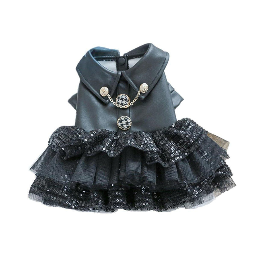 Pet Dog Cat Clothes Autumn Winter Fashion Sequin Small Leather Skirt Outfit - M
