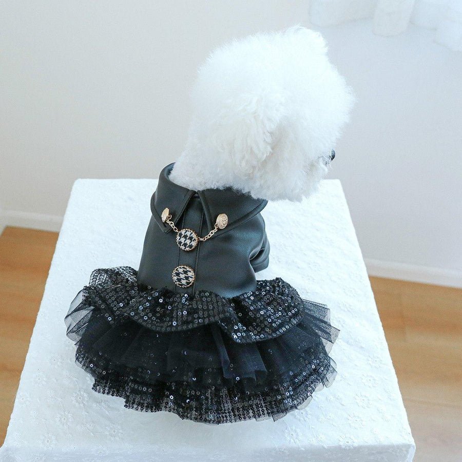 Pet Dog Cat Clothes Autumn Winter Fashion Sequin Small Leather Skirt Outfit - S
