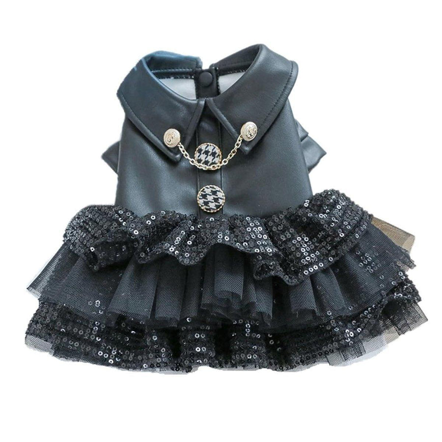 Pet Dog Cat Clothes Autumn Winter Fashion Sequin Small Leather Skirt Outfit - XS