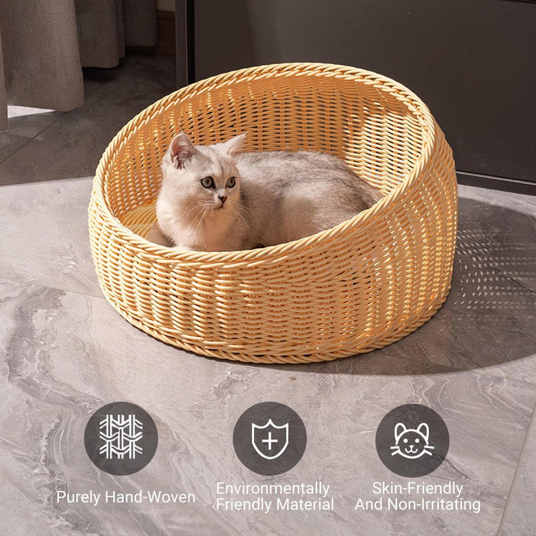 Rattan Cat Nest Four Seasons Open Cat House Summer Bed for Cats Pet Supplies - Green