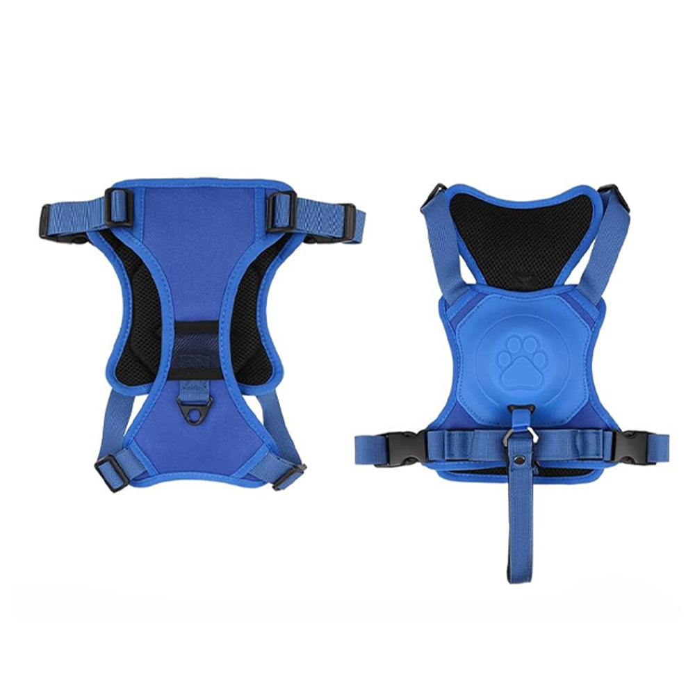 Vibe Geeks Ultimate 2-in-1 Reflective No-pull Dog Harness with Retractable Leash and Control Handle - Blue - L