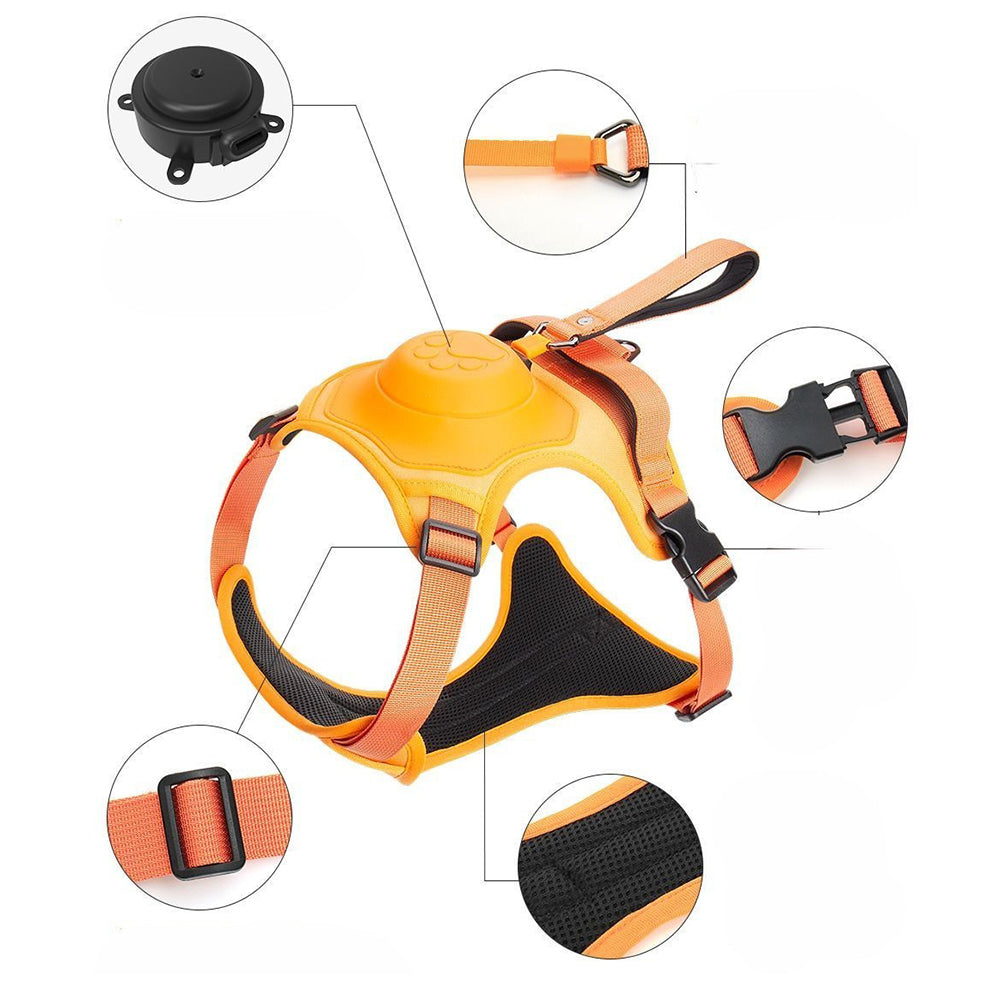 Vibe Geeks Ultimate 2-in-1 Reflective No-pull Dog Harness with Retractable Leash and Control Handle - Blue - L