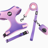 M Purple-pink Adjustable Soft Pet Harness with Leash & Poop Bag Dispenser