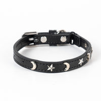 3 pcs Black Stylish PU Leather Pet Collar - Anti-Loss, Puppy Bell, Star & Moon Design Width 1.2cm Total Length 35cm