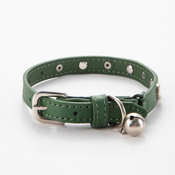 3 pcs Green Stylish PU Leather Pet Collar - Anti-Loss, Puppy Bell, Star & Moon Design Width 1.2cm Total Length 35cm