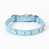 3 pcs Light blue Stylish PU Leather Pet Collar - Anti-Loss, Puppy Bell, Star & Moon Design Width 1.2cm Total Length 35cm