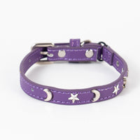 3 pcs Purple Stylish PU Leather Pet Collar - Anti-Loss, Puppy Bell, Star & Moon Design Width 1.2cm Total Length 35cm