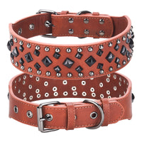 Size L Brown 1 pack Stylish PU Leather Dog Collar with Spikes - Adjustable, Durable & Comfortable for Medium to Large Breeds