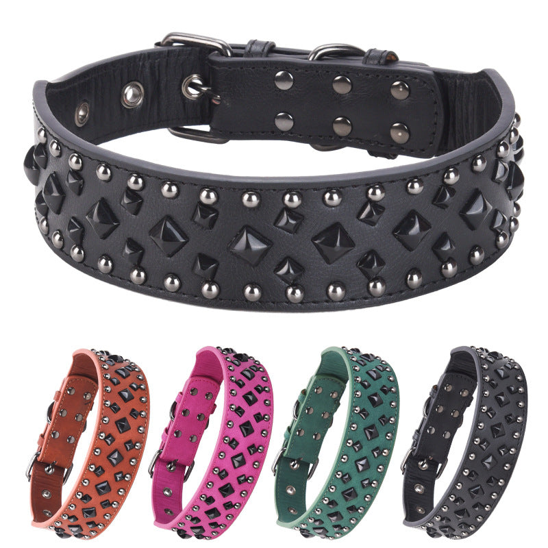 Size L Brown 1 pack Stylish PU Leather Dog Collar with Spikes - Adjustable, Durable & Comfortable for Medium to Large Breeds