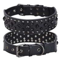 Size L Black 1 pack Stylish PU Leather Dog Collar with Spikes - Adjustable, Durable & Comfortable for Medium to Large Breeds