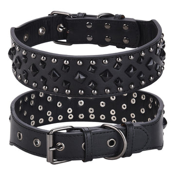 Size L Black 1 pack Stylish PU Leather Dog Collar with Spikes - Adjustable, Durable & Comfortable for Medium to Large Breeds