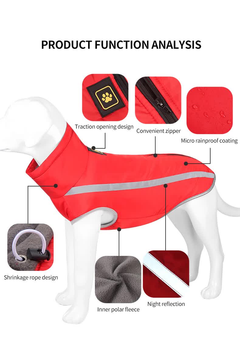 Size 2XL Red Reflective Winter Dog Jacket - Warm & Waterproof Outdoor Coat for Large Breeds