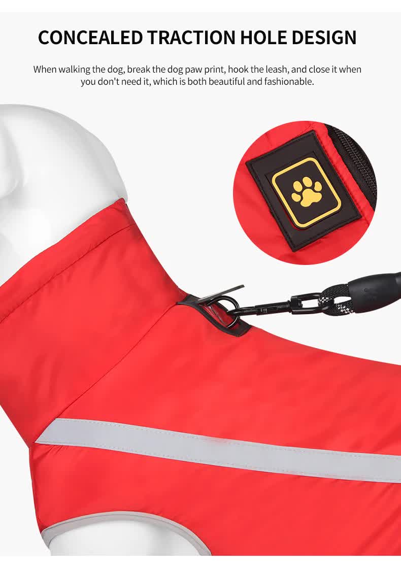 Size 2XL Red Reflective Winter Dog Jacket - Warm & Waterproof Outdoor Coat for Large Breeds