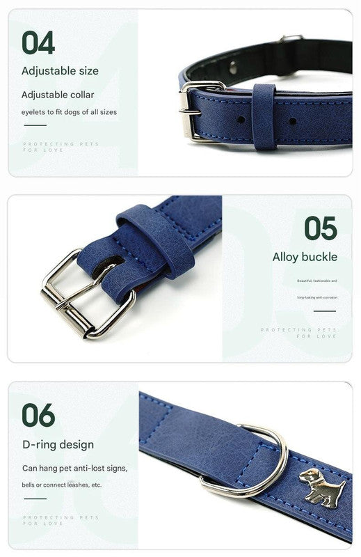 2 PCS Black Soft Leather Dog Collar - Adjustable & Durable for Medium/Large Dogs S-(48*2.0cm)