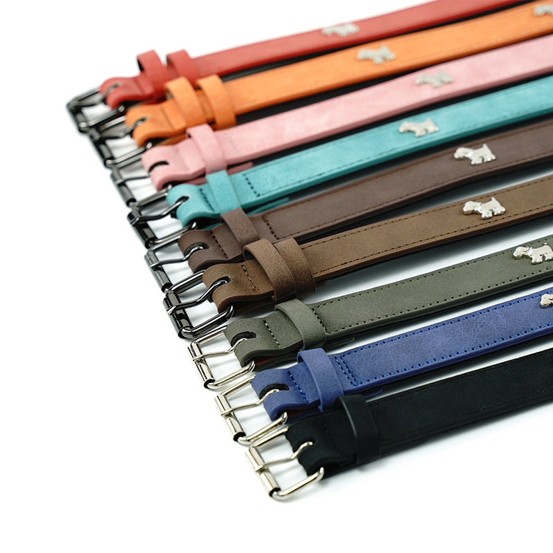 2 PCS Red Soft Leather Dog Collar - Adjustable & Durable for Medium/Large Dogs M-(58*2.5cm)