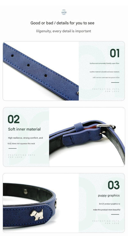2 PCS Blue Soft Leather Dog Collar - Adjustable & Durable for Medium/Large Dogs M-(58*2.5cm)
