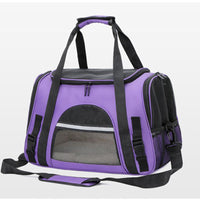 Portable Pet Bag for Small Dogs and Cats - Purple Travel Tote with Pet Mat (44x25x28cm)