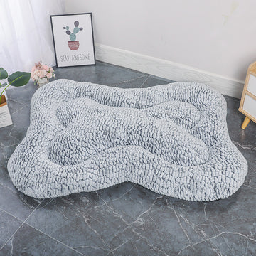 M Blue-grey Rose Velvet Fish Scale Pet Bed - Creative Bone-Shaped Soft and Cozy Dog & Cat Nest