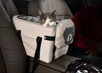 Beige Pet Car Booster Seat for Small Dogs & Cats - Safe Travel Carrier Bed