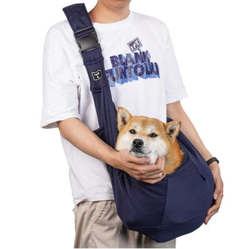 Dark Blue Breathable Pet Sling Carrier for Small Dogs & Cats - Adjustable Hands-Free Travel Pouch with Safety Leash & Pocket