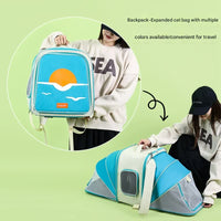 Expandable Pet Carrier Backpack for Cats & Small Dogs - Breathable Mesh, Multiple Entrances(Blue)