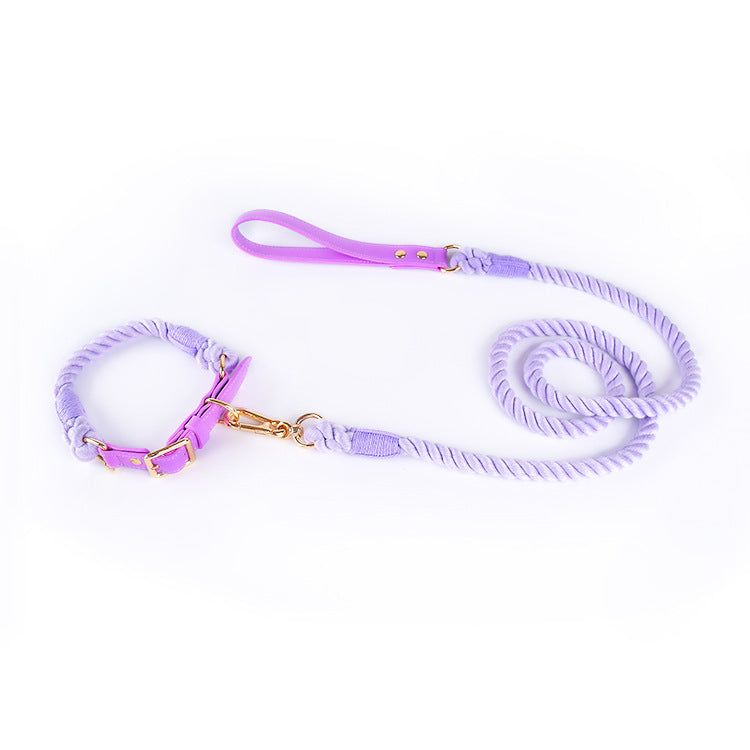 Premium Leather Pet Collar and Leash - Soft, Strong Braided Rope (Purple - Size S)